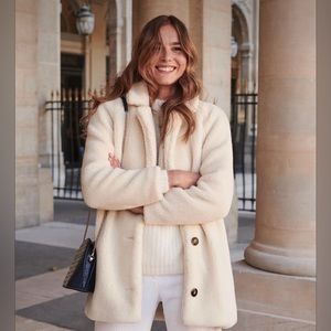 Sezane Manteau White Sherpa Coat